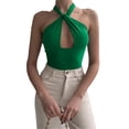 thumbnail image 2 of Seyurigaoka Women Juniors Summer Halter Neck Bodysuit, Solid Color Sleeveless Hollow Out Backless Slim Jumpsuit Fashion Leotard Tops, 2 of 9