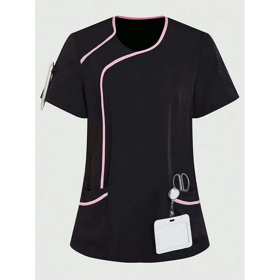 Ladies' color-blocked trimmed short-sleeved tops, surgical gowns, ladies' V-neck multi-pocket work uniforms, casual pullover sweaters, T-shirts