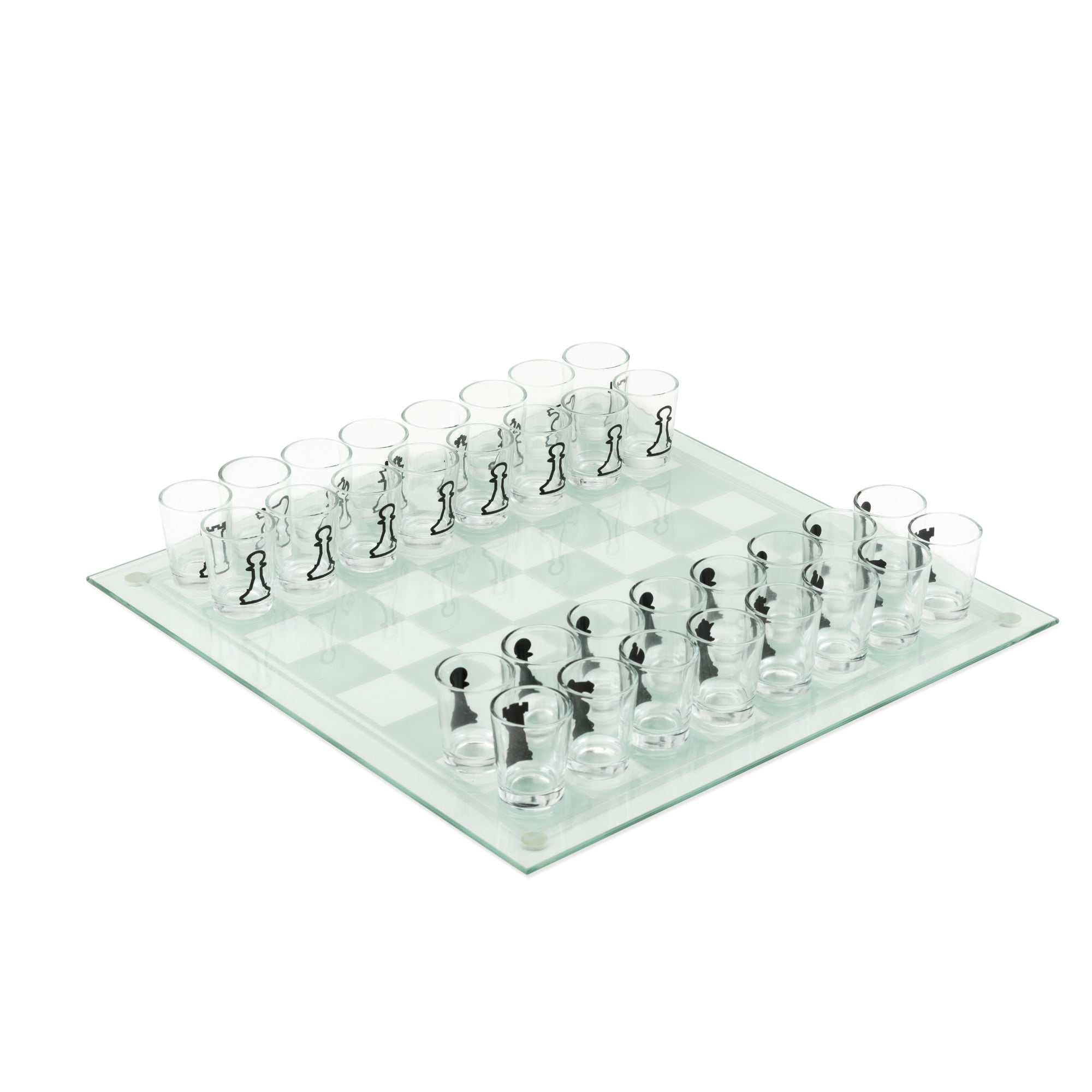 Glass Chessboard Clear Glass Chess Set Handmade w/ Storage Bag Toys 20x20cm 
