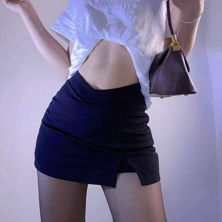 Women Y2k Mini Skirt V-shape Waist Slim Fit Slit Summer Low Rise