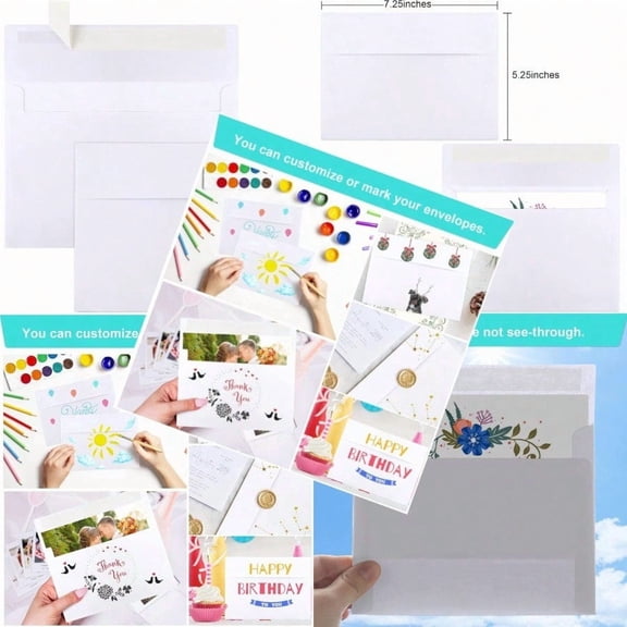 50 Packs 5x7 Envelopes White A7 5x7 Envelopes for Invitations Printable Self Seal for Weddings Photos Postcards Greeting Cards Mailing