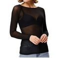 thumbnail image 5 of Funicet Women's Long Sleeve See Through Mesh Sheer Solid Top Blouse Shirts, 5 of 8