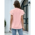 thumbnail image 2 of Womens Dressy Casual Tops Ruffle Short Sleeve V Neck Shirts Elegant Business Work Blouse Pink M, 2 of 6