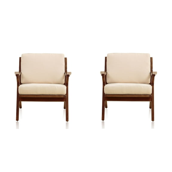 Manhattan Comfort Martelle Fabric Accent Chair in Cream/Amber (Set of 2)