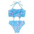 thumbnail image 3 of TiaoBug Girls 2 Pcs Mermaid Bikini Sets Shiny Halter Ruffles Crop Top with Triangle Brief Bathing Suit Tankini Blue 150, 3 of 5