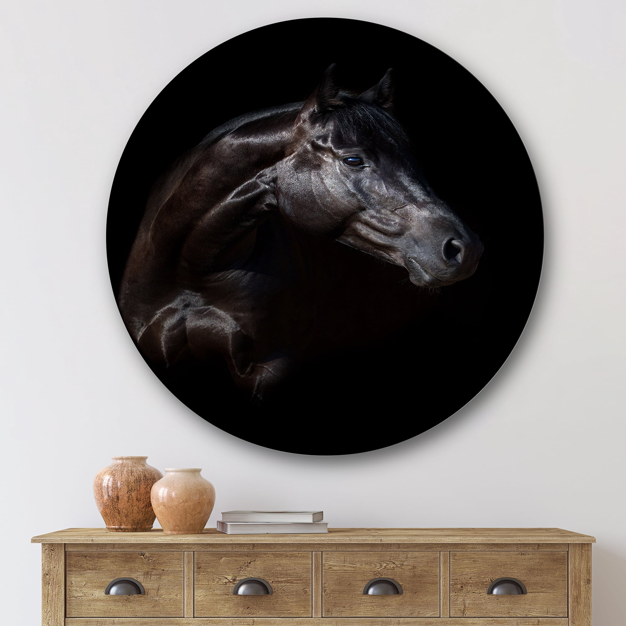 Designart 'Silhouette Of Horse and Woman' Farmhouse Circle Metal Wall Art 29x29 - Disc of 29