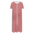 thumbnail image 5 of Fartey Women's Zipper Front Short Sleeve Nightgown Trendy Plaid Print Nightdress Loose Fit Long House Coat Soft Comfy Crew Neck Loungewear with Pockets Red 2XL, 5 of 8