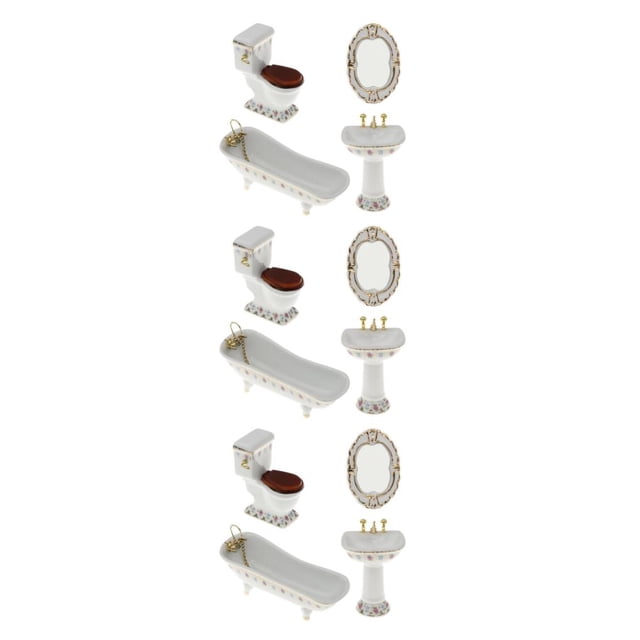 Vogacara 4pcs White Ceramic Bathroom Set Furniture Kits #2 1/12 Miniature Type1 NO1