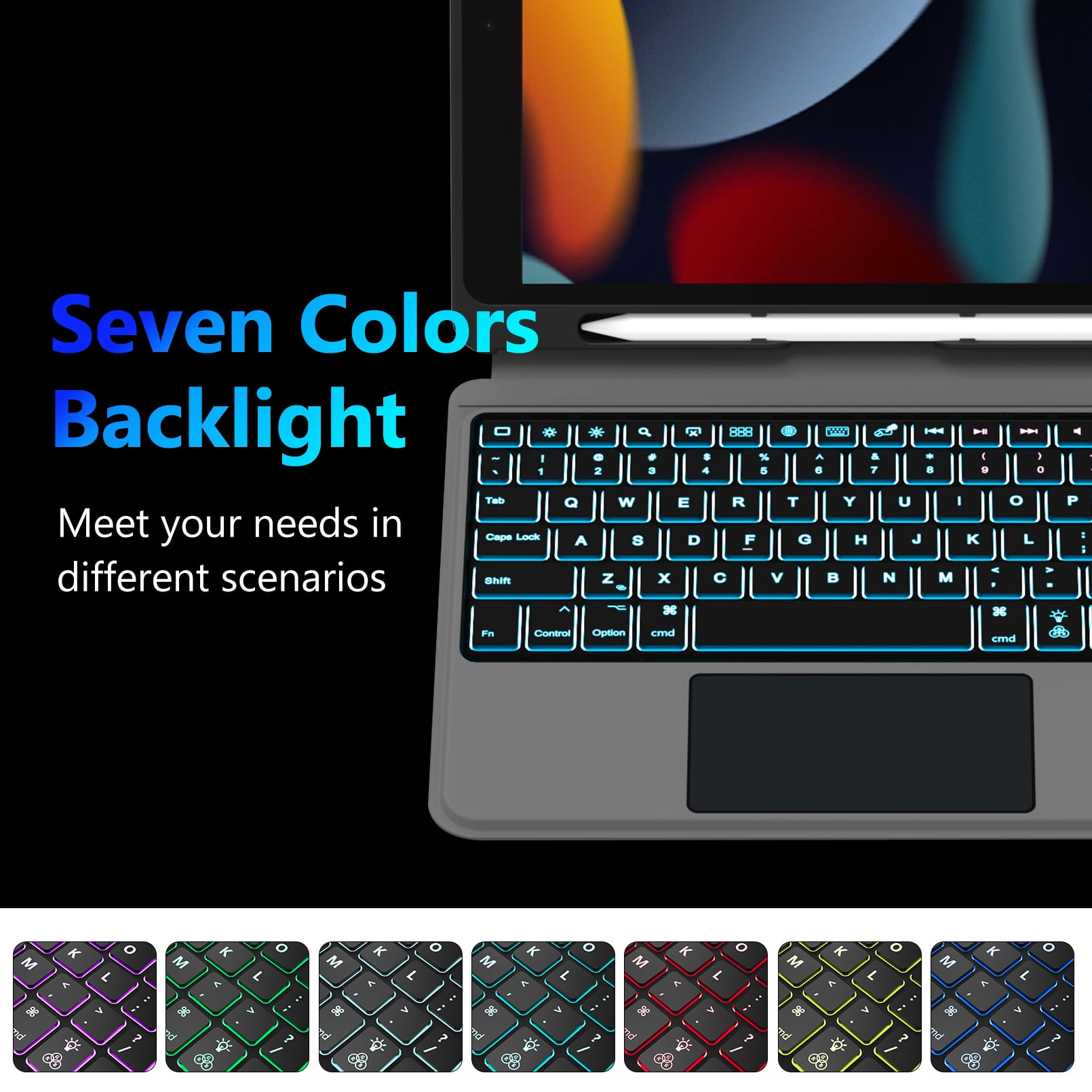 Keyboard for iPad 9/8/7th Gen 10.2'', iPad Air 3rd Gen, iPad Pro 10.5'', with Trackpad,Keyboard Case ,Detachable Wireless Bluetooth Keyboard with Backlit, with Pencil Holder
