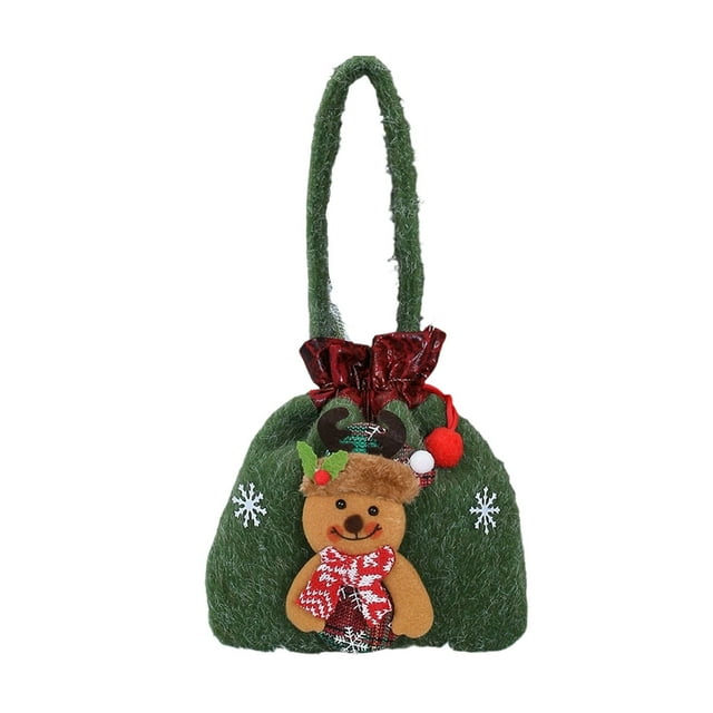 Colorful Christmas Gift Bag With Faux Fur Apple Design, Velvet Holiday Favor Bag For Candy, Gifts, Party, Decorative