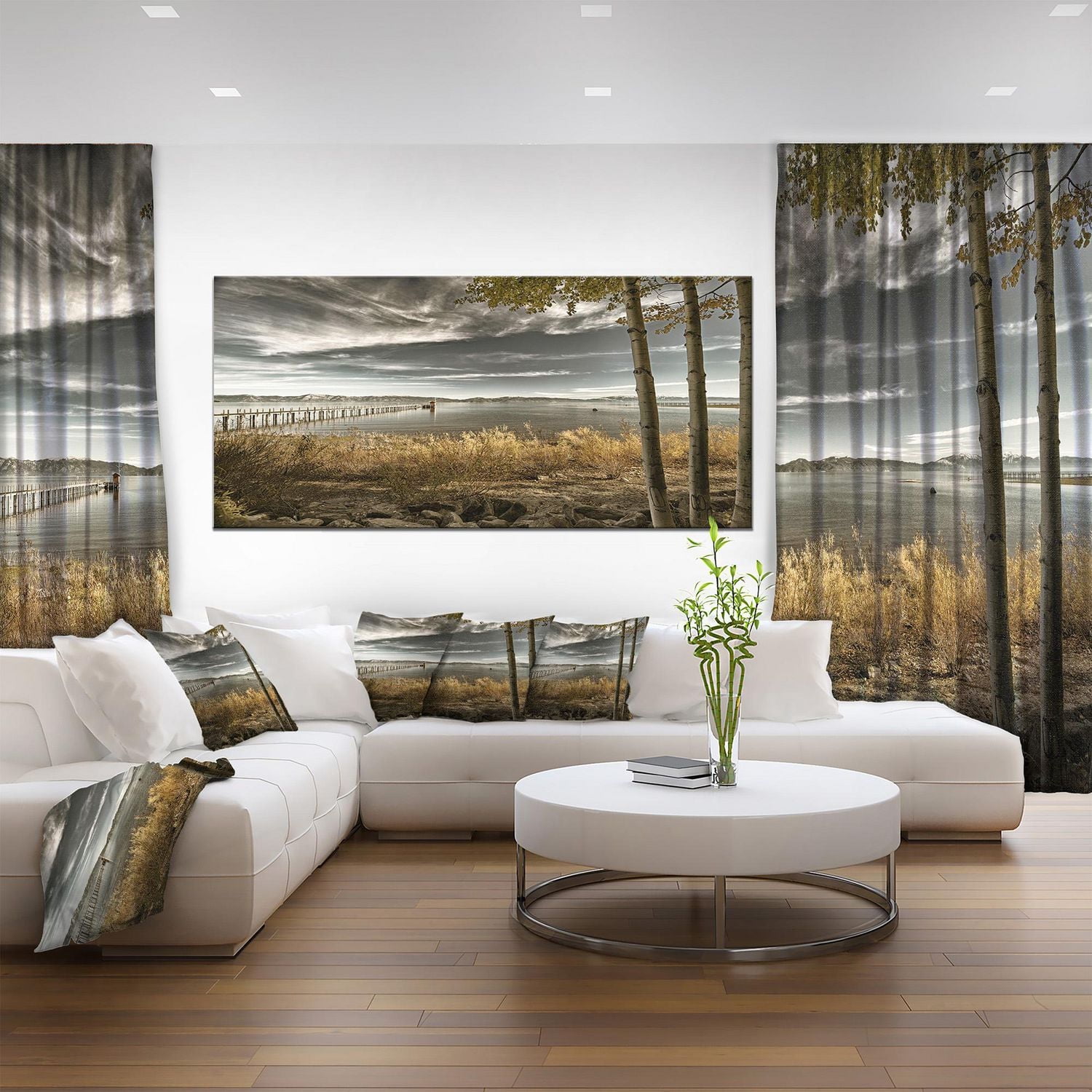 Designart Jetée de Brown Lake Art mural sur toile