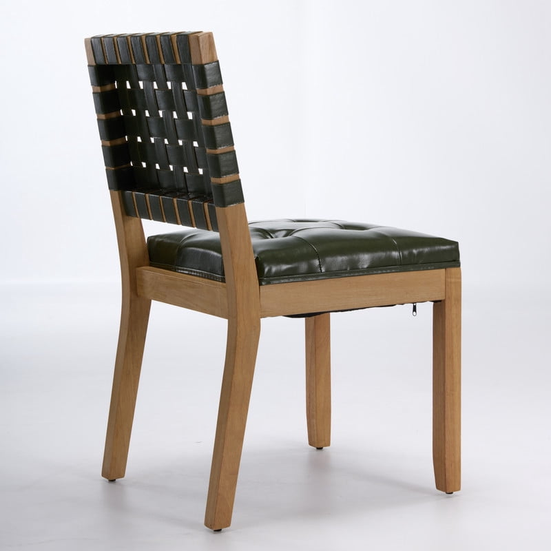 2-Piece Woven Backrest Dining Chairs, Mid‑Century Modern Armless Kitchen Chairs, PU Leather Upholstered Seat Accent Side Chair