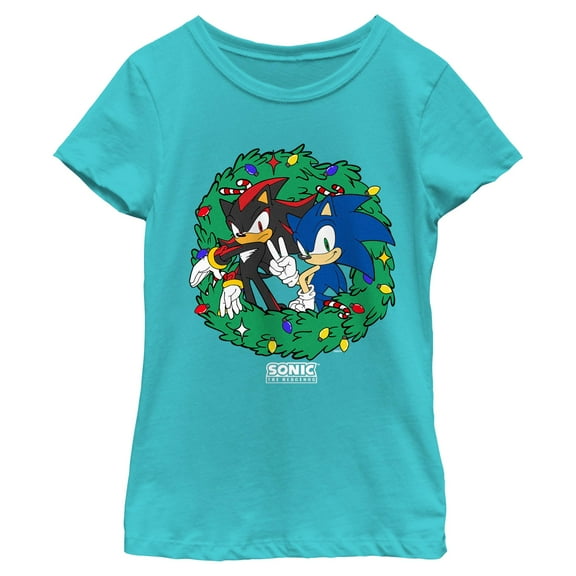 Girls Sonic the Hedgehog Christmas Wreath Poses T Shirt