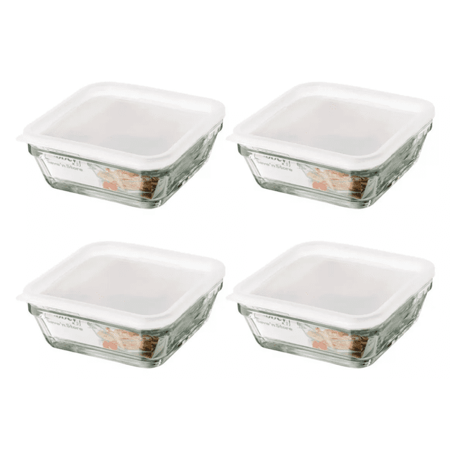 Juego 4 Tazones Vidrio Cuadrados Bowl Ensaladera Tapa Libbey
