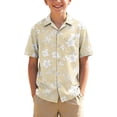 thumbnail image 2 of DJDLJWCJ Teen Boys Hawaiian Short Sleeve Button-Up Shirt Summer Fashion Printed Short Sleeve polo Shirts Stretch Beach Shirt Beige Size 9-10Years, 2 of 8