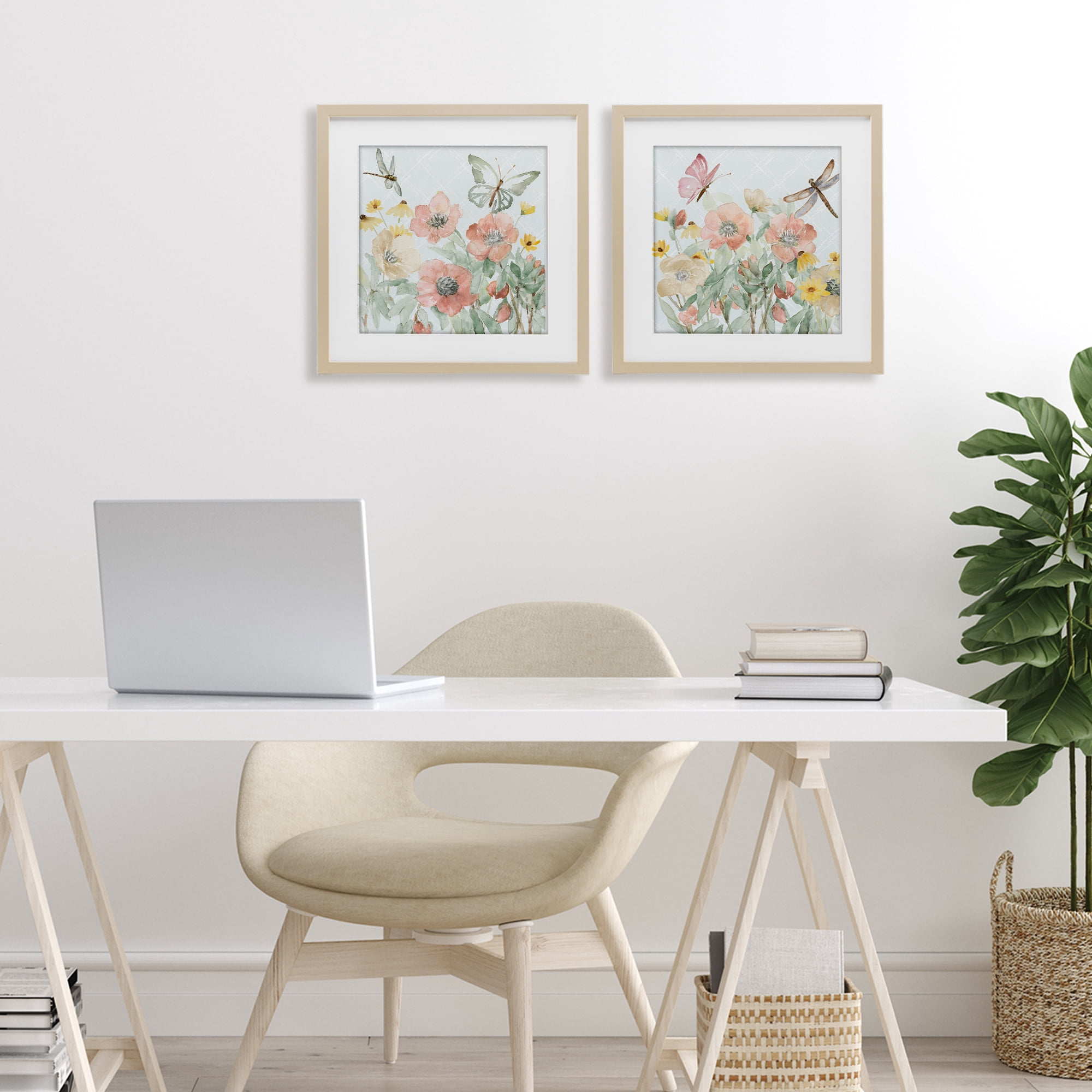 Stupell Industries Delicate Garden Joy 2 Piece Birch Framed Print Under Glass Set, design by Lanie Loreth