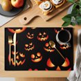 thumbnail image 2 of Black Orange Halloween Placemats Set of 4, Pumpkins Botanical Washable Wipeable Table Mats for Dining Tables, Indoor Outdoor Kitchen Place Mats for Holiday Party Table Decor, 2 of 9