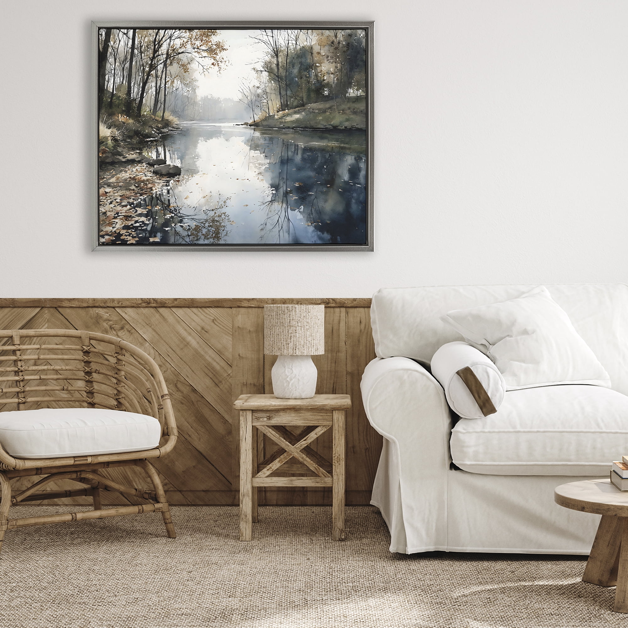Stupell Industries Fall Lake Reflection Gray Framed Floater Canvas Wall Art, design by Franklyn Gregory