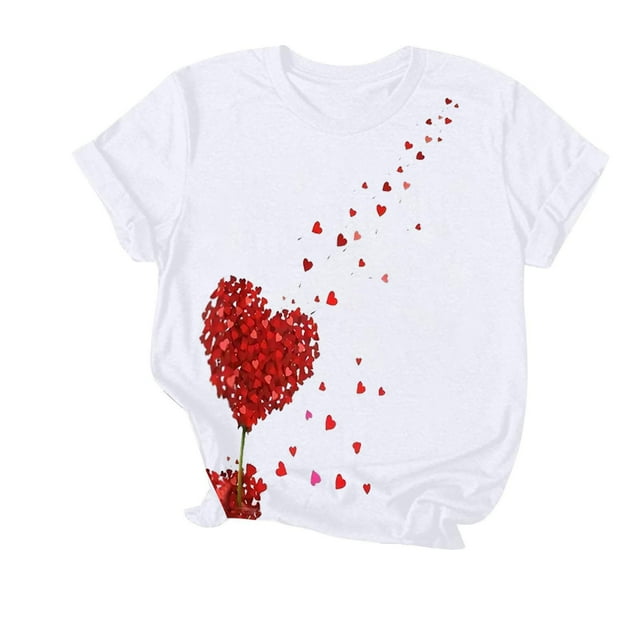 Camiseta de Manga Corta de Cuello Redondo Impresa para las Mujeres Día de San Valentín, Mezcla Ligera de Poliéster para Primavera Verano Otoño
