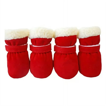 GASTROPOD 4Pcs Dog Shoes Warm Fleece Lining Dog Boots Anti-Slip Sole Dog Booties Waterproof & Comfortable for All-Weather Dog Rain Boots 4.5x4.0cm Red