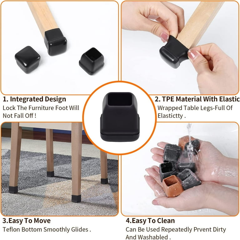 24 PCS Chair Leg Sliders for Carpet Square Chair Glides Teflon Furniture Pads Bar Stool Chair Leg Protectors Caps Carpet Sliders Covers Cups for