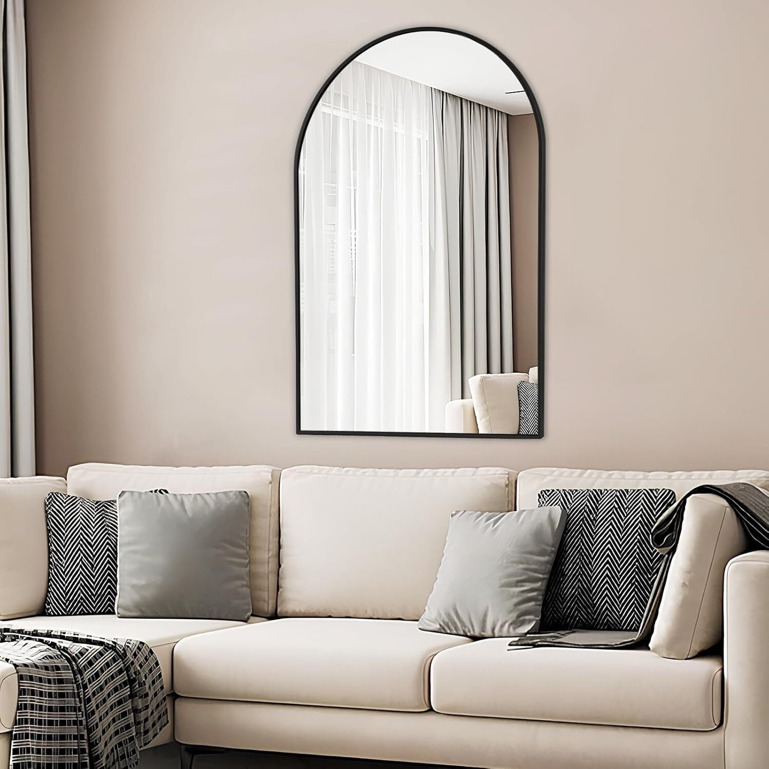 SHATTERVUE 30"x 20.1"Arched Bathroom Mirror Wall Mounted Mirror,Black