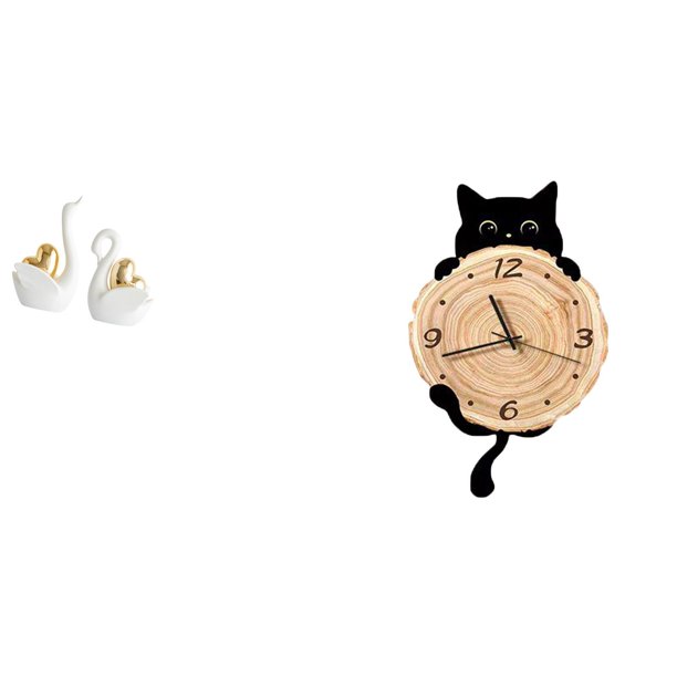 Estatua de cisne de cerámica moderna, figuras de cisne, esculturas, reloj de pared, adorno decorativo silencioso que no hace , hecho de material