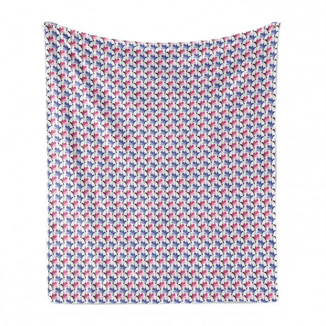 Floral Soft Flannel Fleece Throw Blanket, Flowers Inspired Romantic Tone Florets, Cozy Plush for Indoor and Outdoor Use, 70" x 90", Ceil Blue Pink White, by Ambesonne