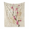 thumbnail image 1 of Cherry Blossom Soft Flannel Fleece Throw Blanket, Painting Style Japanese Sakura Tree on Grungy Background with Inscription, Cozy Plush for Indoor and Outdoor Use, 60" x 80", Multicolor, by Ambesonne, 1 of 6