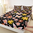 thumbnail image 3 of Homewish Colorful Cartoon Flower Full Size Sheets,Cute Daisy Blossom Bed Sheets,Pink Yellow Black Sheet Sets For Girls Kids,Breathable Home Decor,4-Piece, 3 of 7