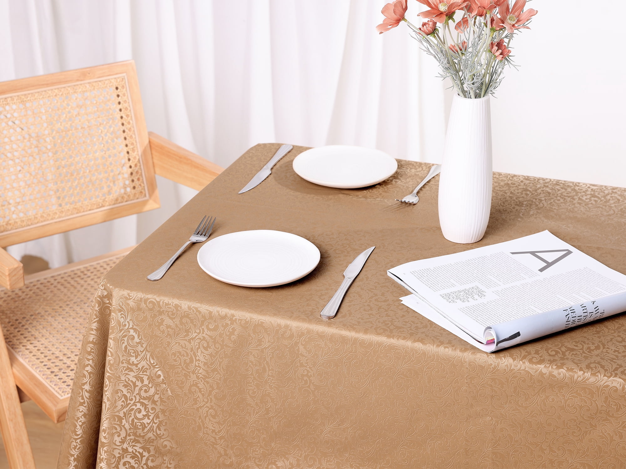 Unique Bargains Waterproof Vinyl Tablecloth, Wrinkle-Resistant Washable Table Cover Ninian Champagne 55x71inch