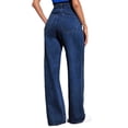 thumbnail image 6 of Women's Plus Size High Waist Wide Leg Jeans, Stretch Denim Straight Leg Pants with Side Pockets, Loose Fit Vintage Washed Mom Jeans for Casual and Daily Wear Dark Blue L, 6 of 10