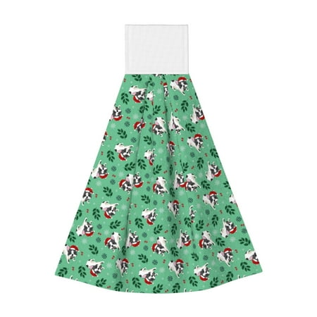 

Zeuib Christmas French Bulldog Print Coral Velvet Hand Wipes Hanging Hand Towels Set with Hook & Loop Absorbent Towel for Bathroom Home