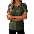 thumbnail image 6 of Fewfanhot Women's Blouses Zip Front V-Neck Short Sleeve Work Casual Top Blouse Shirt, 6 of 6