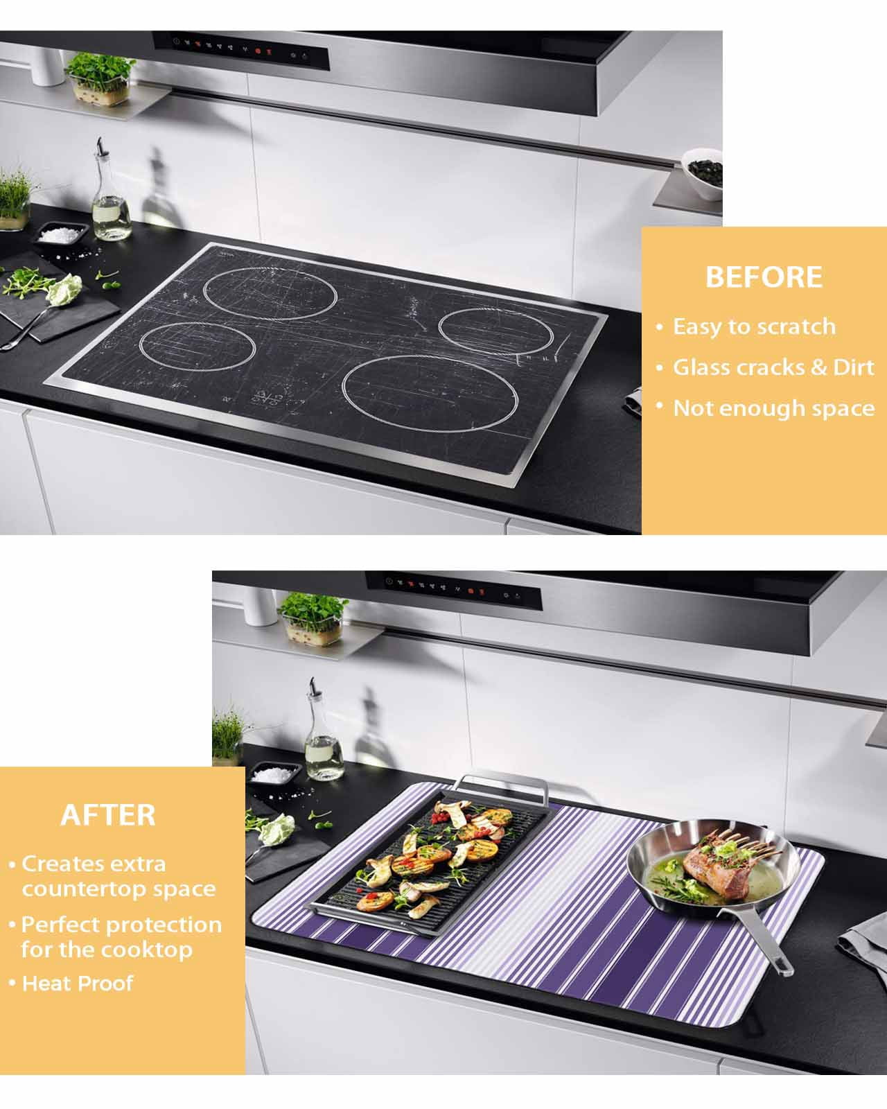 nqOlkjepod Large Induction Cooktop Protector Mat 36"x21", Purple Ombre Stripe Stove Top Covers for Electric Stove, Farmhouse Simple Striped Decorative Stove Burner Cover Mats, Glass Top Stove Cover
