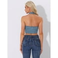 thumbnail image 3 of DARING DIVA Women's Halter Denim Crop Tank Tops M Light Blue, 3 of 5
