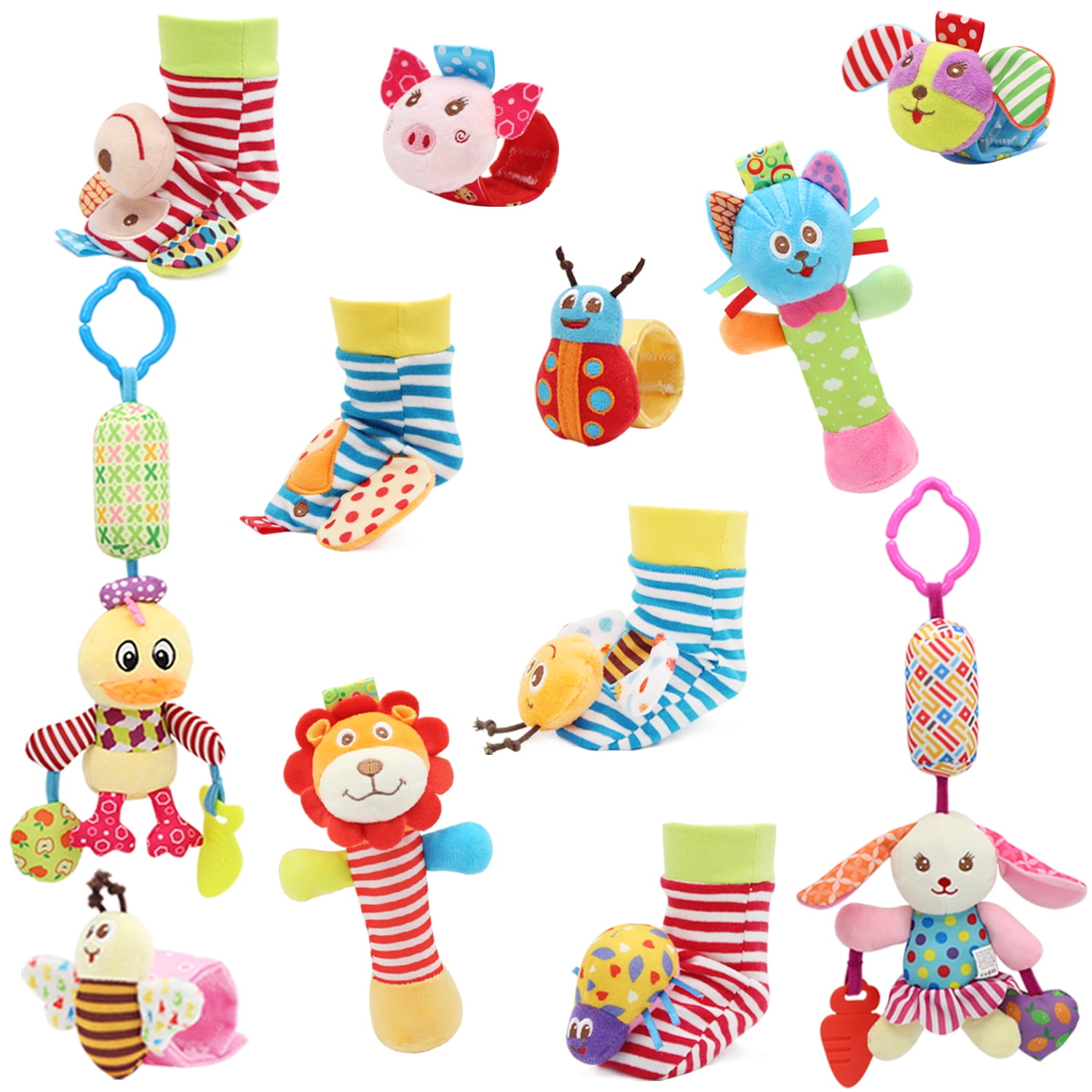 Wrist Rattles Foot Finder Rattle Sock Baby Toy, Hanging Rattle Toy, Hand Bracelet Rattle, Feet Leg Ankle Socks, Activity Rattle Present Gift for Newborn Infant Babies Boy Girl (12 pcs-B)