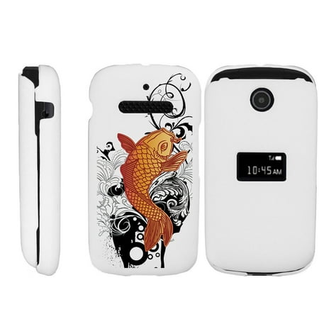 - ZTE Cymbal Z320 Matte White 2 Piece Snap Shell Case with Unique Printed Designs - Koi Fish