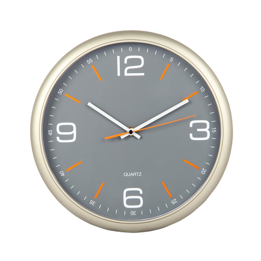 Tempus 113/4" Contemporary Wall Clock with Dark Gray Frame and Face with White 3D Raised