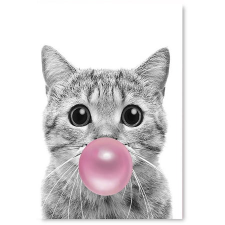 Awkward Styles Cat Blowing Bubble Gum Poster Animal Printed Poster Art Pink Poster Decor Funny Cat Decor Gifts Cute Wall Art Ideas Kids Room Decor Gifts for Girls Gifts for Boys Birthday