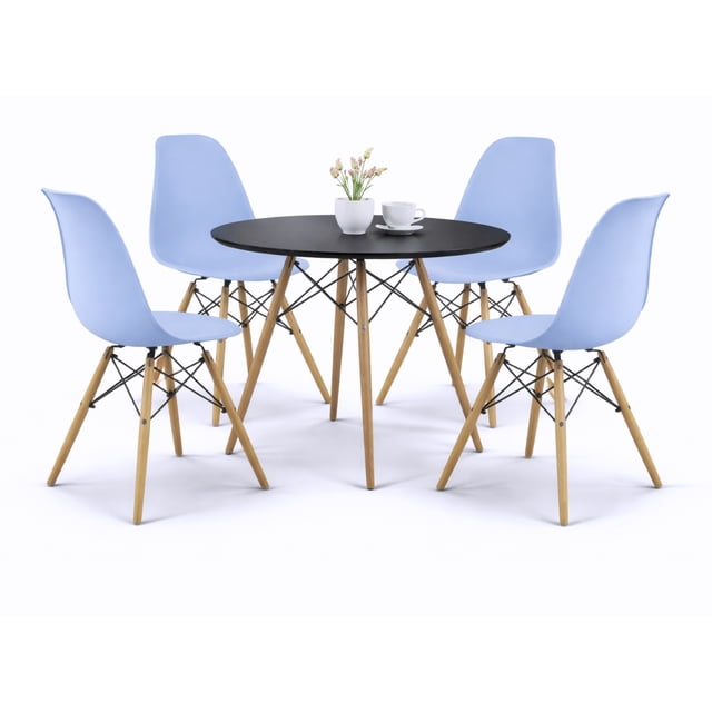 Comedor Oslo Redondo Negro para 4 Personas Sillas Oslo Azul