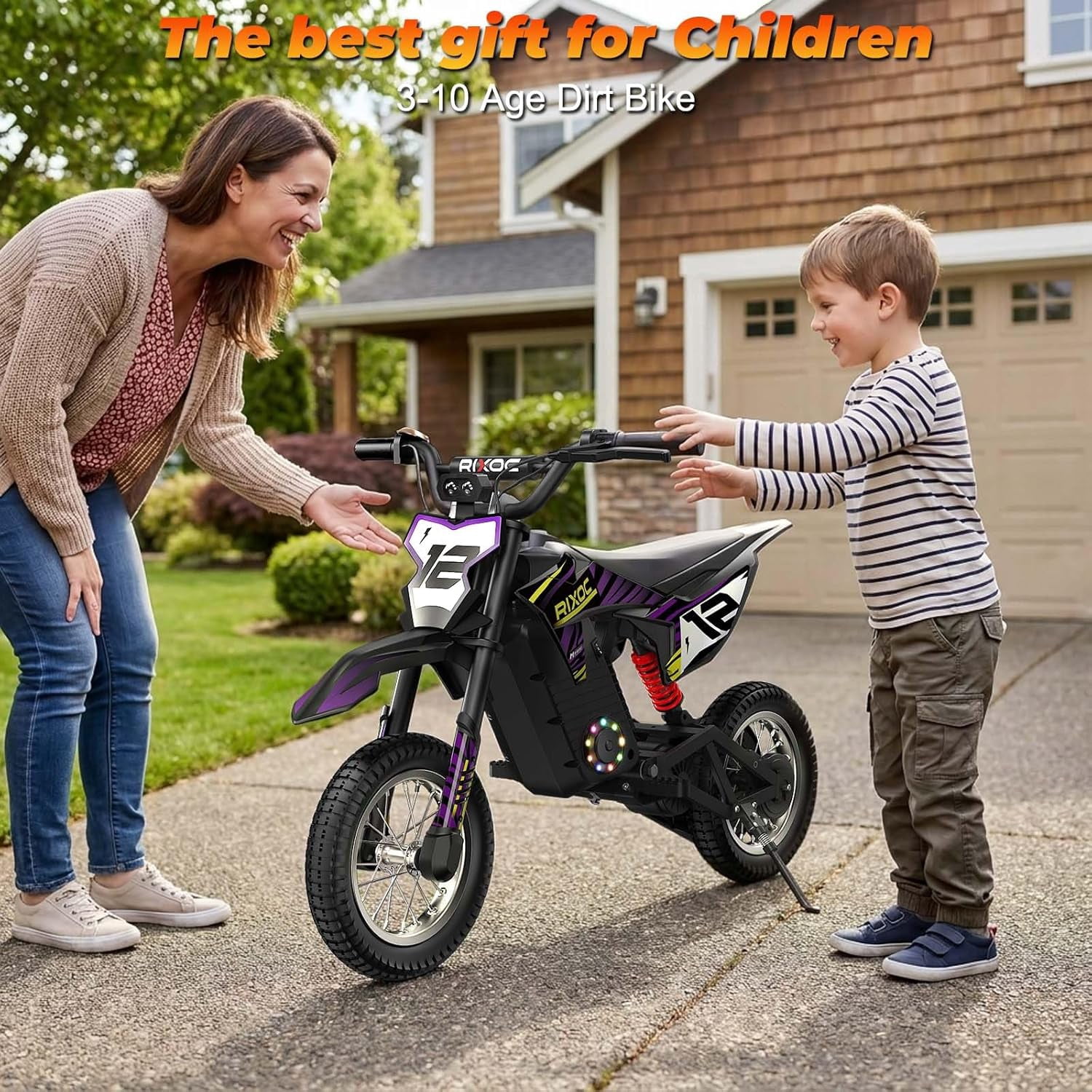 RIXOC DK-12 Electric Dirt Bike,3 Speed Modes up to 15.5 mph, 36V 5.2Ah Peak 700W Max 14Miles Electric Motorcycle for Kids Ages 3-8 UL2272