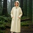 thumbnail image 7 of Kmonabie Thick Long Color Block Raincoat, Waterproof Hooded Poncho with Snap Buttons, Heavy Duty Rain Jacket for Commuting Hiking Walking Breathable Loose Fit, Beige, 7 of 7