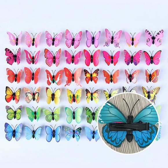 100Pcs High Gloss Iridescent Clear Lines 3D Butterfly Clip - Butterflies Girls Hairpin for Home