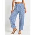 thumbnail image 4 of Women's Plaid Barrel Pants Elastic Waist, Casual Loose Fitting Trousers for Summer Daily Blue S, 4 of 8