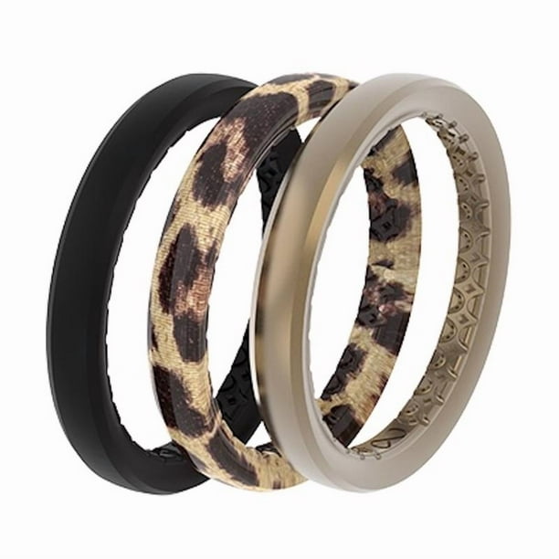 Anillos apilables Groove Life Leopard de silicona para mujer, talla 6