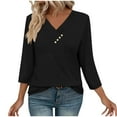 thumbnail image 5 of Htigea V Neck Blouses for Women Dressy Casaul 3/4 Length Sleeve Womens Tops Button Down Shirts Black,S, 5 of 7