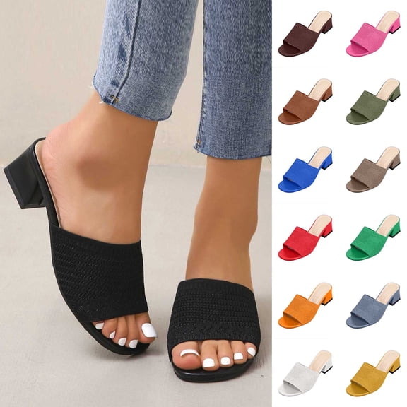 Square Open Toe Heeled Sandals for Women Low Block Chunky Heel Sandals Slip on Mules Comfortable Dress Shoes Yellow 9.5(43)
