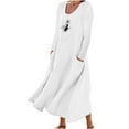 thumbnail image 2 of Meichang Robes Maxi pour Femmes Grande Taille Robes en Coton et Lin Manches Longues Encolure Dégagée Robes à Imprimé Pissenlit Robes Évasées Amples de Plage avec Poches Blanc G, 2 of 5