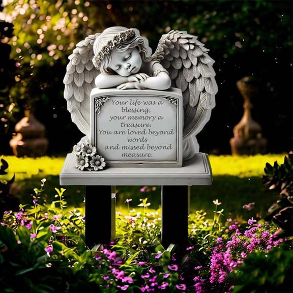 NOVELAR Commemorative Angel Plaque for Ground Insertion, 7.87 x 5.12 in Acrylic, Honors Loved Ones with Lasting Tribute, Use for Gravesite or Memorial Garden